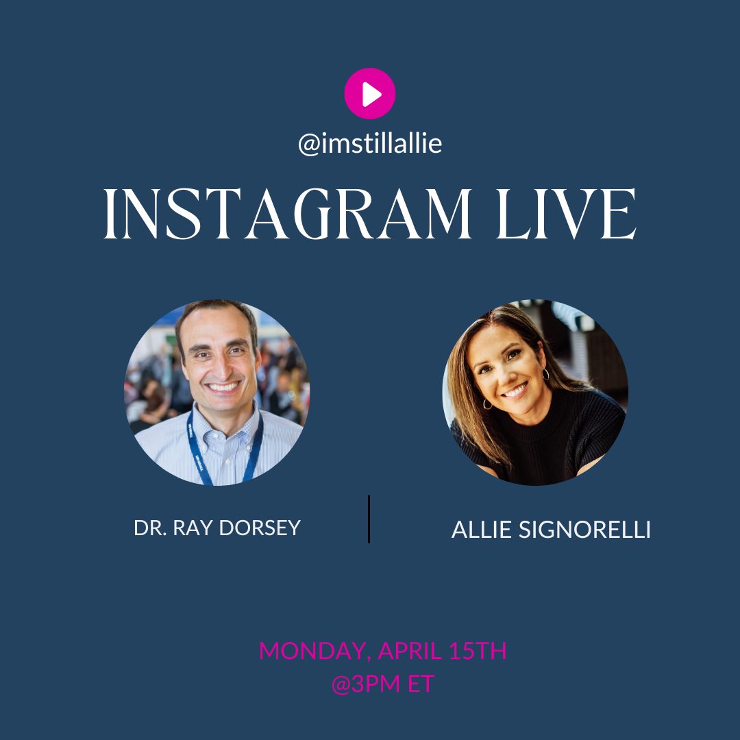 It’s day 15 of Parkinson’s Awareness month and today I’m hosting TWO incredible Instagram Live convos!!

First up is @RayDorseyNeuro at 3 pm ET

Join me on IG @ imstillallie

#Parkinsons #youngonsetparkinsons #yopd #parkinsonsdisease #parkinsonsadvocate #parkinsonsadvocacy #pd