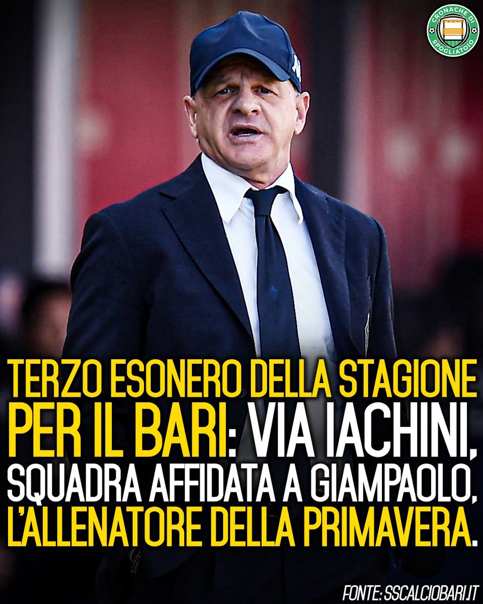 CronacheTweet's tweet image. Dopo quelli di Mignani e Marino, il #Bari questo lunedì ha comunicato l'esonero anche di #Iachini. La prima squadra è stata affidata a Federico Giampaolo, allenatore della Primavera.  

Dopo aver sfiorato con un dito la promozione in Serie A nella passata stagione, quest'anno il