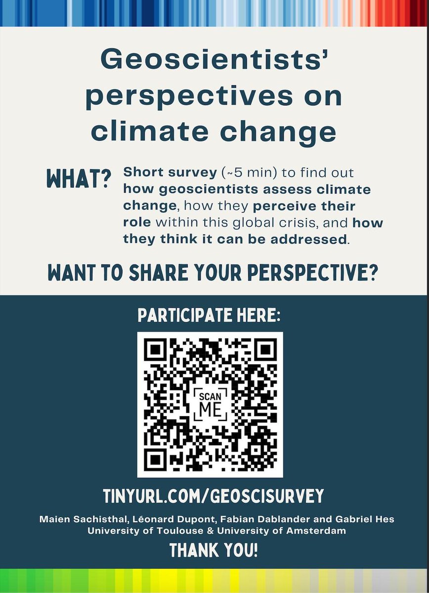 Dear #EGU24 attendees, What are your thoughts on climate change & how to address it? How do you feel about our current situation, academia, your impact, activism, and geo-engineering? Share your perspective in our short 5 minute survey: tinyurl.com/GeoSciSurvey @EuroGeosciences