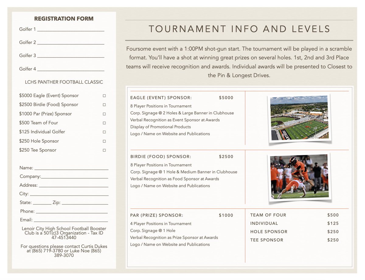 Use the link below to sign up for The Lenoir City Panther Football Classic ⛳️🐾 drive.google.com/file/d/1LeD053…