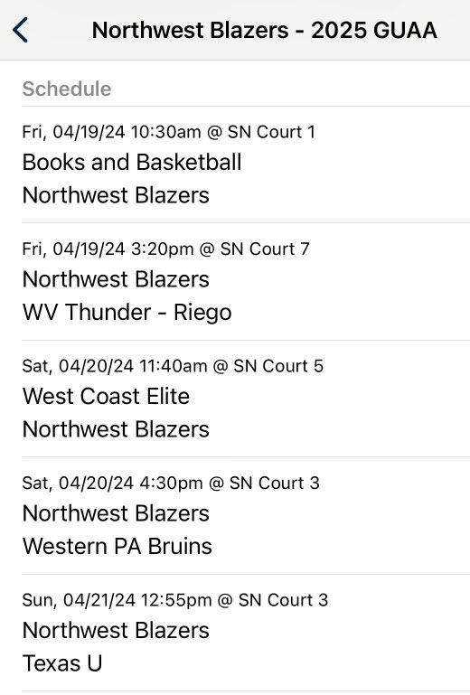 Game schedule for this weekend in Spooky Nook 🏀✈️