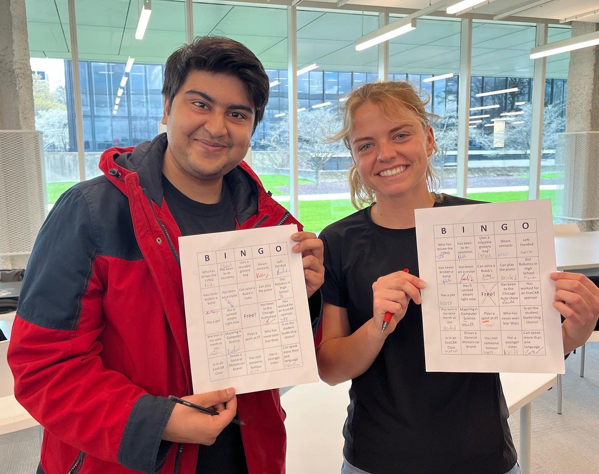 Team bonding with blackout bingo 📝

Our EiM Team lead a team bonding activity our our general body meeting last Friday. Members had to get a blackout bingo by asking each other questions to get to know each other. 

#EcoCAR #EcoCAREVChallenge #GMStudents #BEICONIC #teambonding