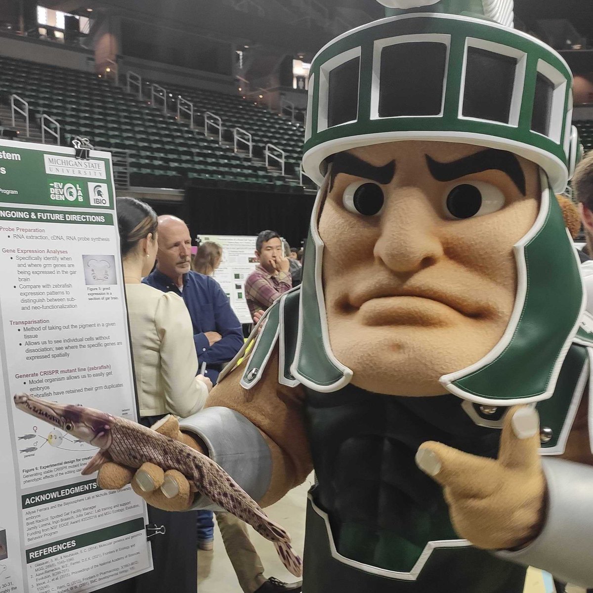 We are very proud of our star undergraduate researchers Grace Urban and Isabella Rinaldi for their excellent presentations at @michiganstateu UURAF! @TheRealSparty (Garty?) is impressed, too!