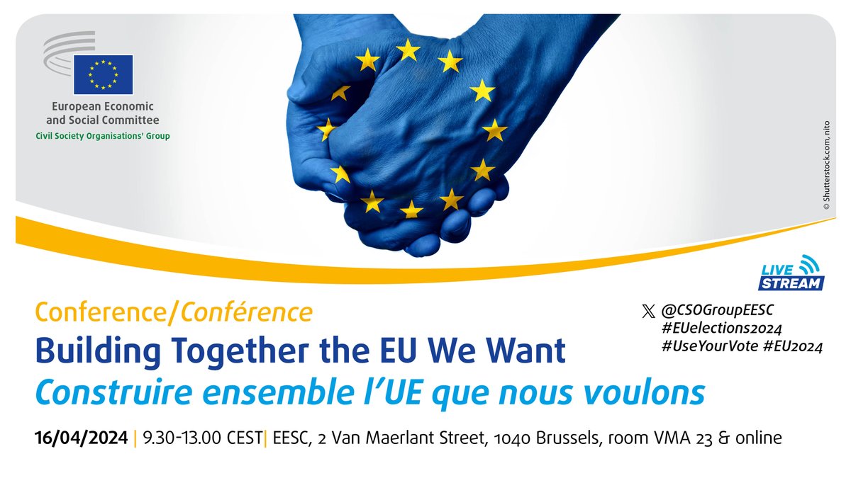 Tomorrow as of 9.30 Brussels time, we will discuss the EU civil society organisations want after #EUElections2024! More information on the event: europa.eu/!kFNcJ7 Follow the debates live via webstreaming in 🇬🇧🇫🇷 at: europa.eu/!qmBMYr #UseYourVote #EU2024