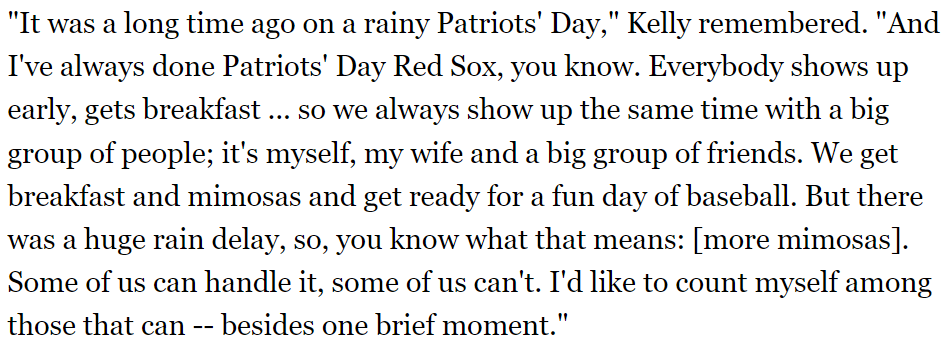It's Patriots Day in Boston, so that means it's the anniversary of the Fenway pizza throw -- one of the great baseball fan moments ever. I talked to pizza-thrower Dan Kelly about it a few years ago in a very fun, very entertaining interview. mlb.com/news/the-fenwa…
