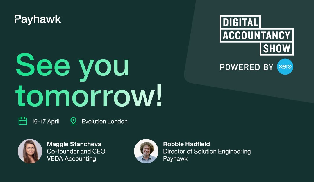 It’s tomorrow! 🤩 See you at @DigitalAccShow, stand C27. We can’t wait to get in amongst the action, showing off the latest innovations in the Payhawk platform, meeting accountants and finding great partner opportunities! Book your spot: bit.ly/4aHSth2 #accountancy