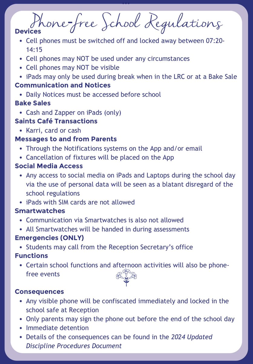 Since Jan, we have been a #PhoneFreeSchool. No phones 7.20-2.15; serious consequences if they are seen. Huge buy in from parents. After the initial few weeks of detox, we are noticing more relaxed, engaged Ss who actually talk to each other during break #edutwitter