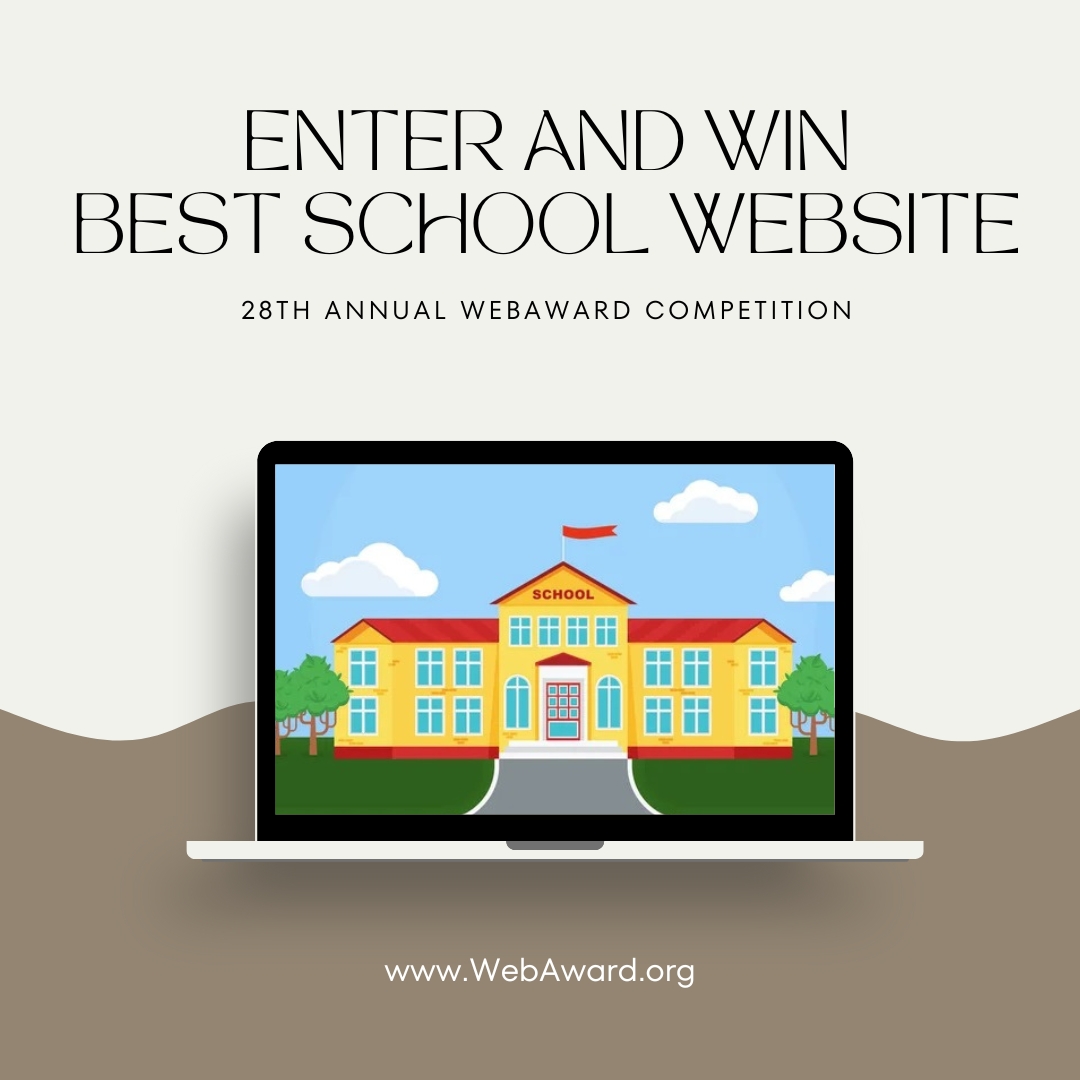 A+ web design deserves an A+ award! Win Best School Website in the @WebMarketAssoc 28th #WebAward for #WebDevelopment at WebAward.org Enter by 5.31.24.
#EducationNews #EducationMarketing #educationtechnology #school #schoolnews  #schoolMarketing #UniversityMarketing