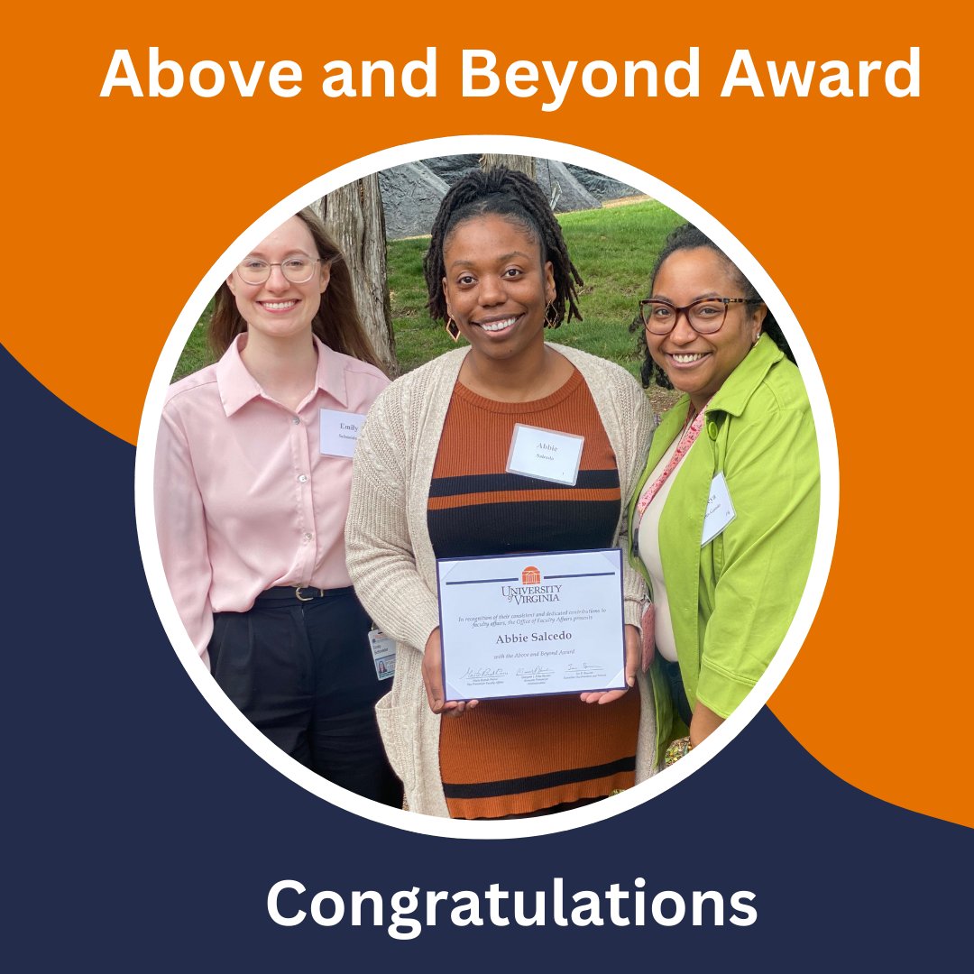 Dr. Abbie Salcedo, SOM Director of Faculty Affairs, has been honored by the Provost's office with the Above and Beyond Award. Congratulation! L-R: Emily Schneider, MILR,SHRM-CP, Dr. Abbie Salcedo and Shemeya Perkins-Goode.