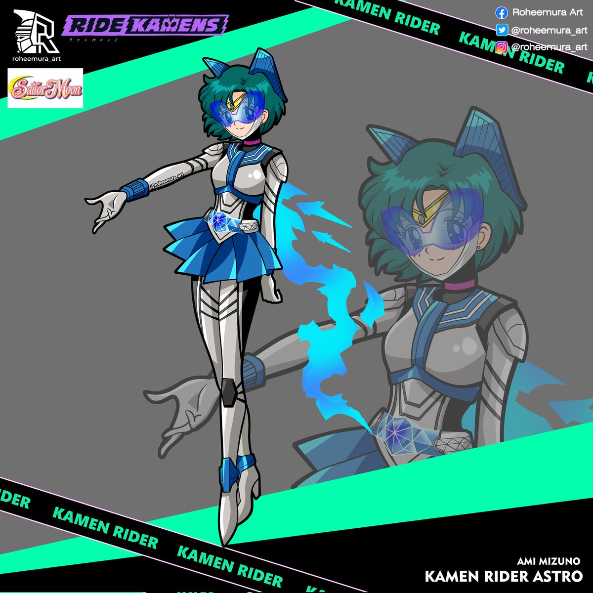 Sailor Mercury aka Ami Mizuno Combined with Kamen Rider Nadeshiko Okay, some of you might not agree with this.. But sailor suit + blue color + space theme.. Kinda fit for me Some of you suggest KR Aqua... That's kinda fit too actually.. Since her power is water #sailormoon