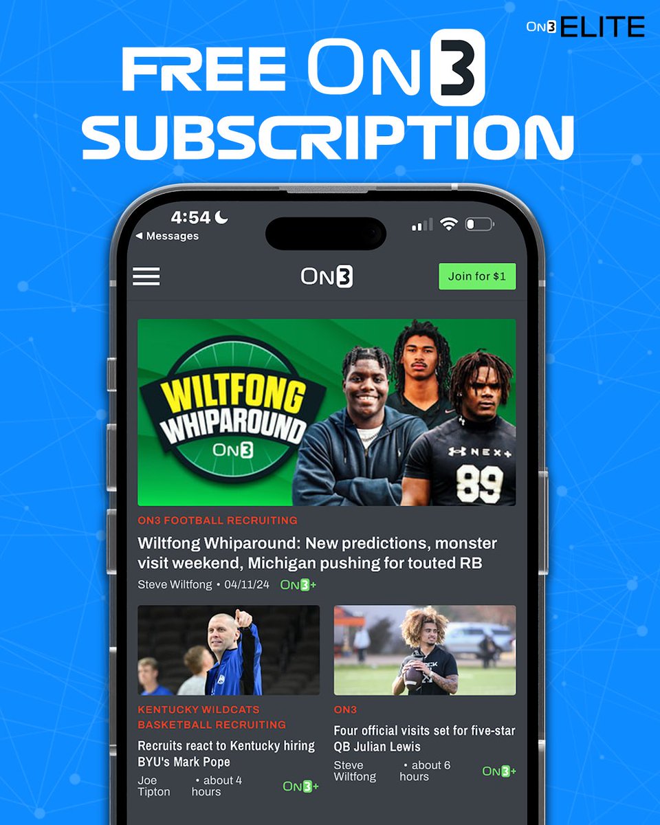 We’re offering a FREE @On3sports subscription to every Elite athlete. Download today ➪ apps.apple.com/us/app/on3-eli…