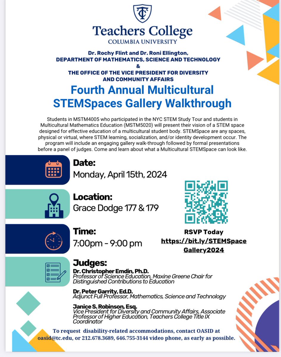 Join us tonight at the Fourth Annual Multicultural STEMSpaces Gallery Walkthrough! @TC_MST