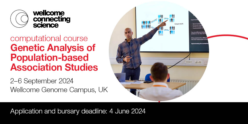 🔊 Applications are open for our #AssociationStudies2024 course! Learn how to overcome challenges in your #genetic disease studies using #biostatistical tools and techniques for enhanced analysis. #Genomics #GWAS 📩 Apply by 4 June 2024. Find out more➡️ bit.ly/441APTd