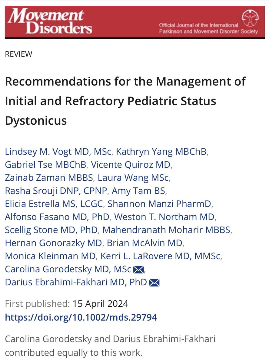 Kathryn Yang (@kathrynyangmd) on Twitter photo Thrilled by this incredible team's hard work in creating a crucial framework for managing children with #statusdystonicus. A huge thanks to <a href="/movedisorder/">MDS</a> for amplifying our research! <a href="/MDJ_Journal/">Movement Disorders Journal</a> <a href="/SickKidsNews/">The Hospital for Sick Children (SickKids)</a> <a href="/BostonChildrens/">Boston Children's</a> doi.org/10.1002/mds.29… Thrilled by this incredible team's hard work in creating a crucial framework for managing children with #statusdystonicus. A huge thanks to <a href="/movedisorder/">MDS</a> for amplifying our research! <a href="/MDJ_Journal/">Movement Disorders Journal</a> <a href="/SickKidsNews/">The Hospital for Sick Children (SickKids)</a> <a href="/BostonChildrens/">Boston Children's</a> doi.org/10.1002/mds.29…