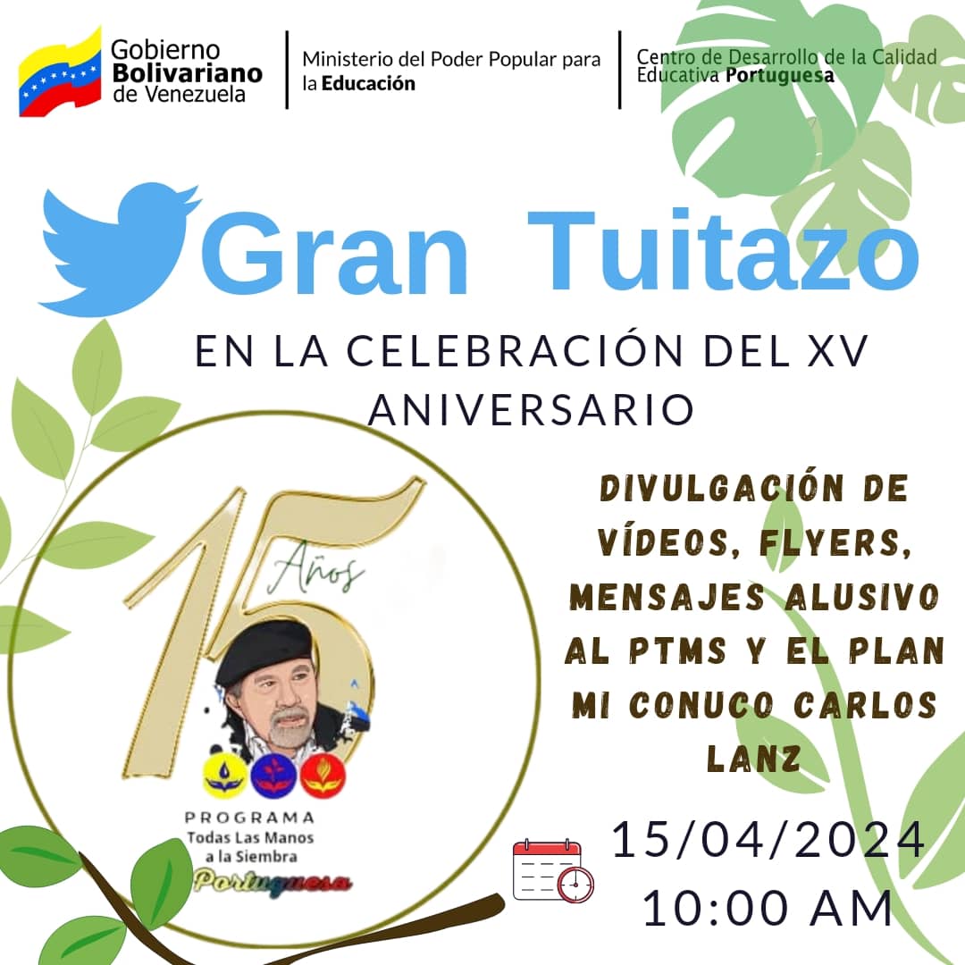 El conuco es currículum
#15AñosPTMS
#ElEnsemillamientoEstaMaduro
<a href="/NicolasMaduro/">Nicolás Maduro</a>
@_laavanzadora
<a href="/jhoagaby/">Jhoanna G Carrillo M</a>
<a href="/_NancyOrtuno_/">Nancy Ortuño Rojas</a>