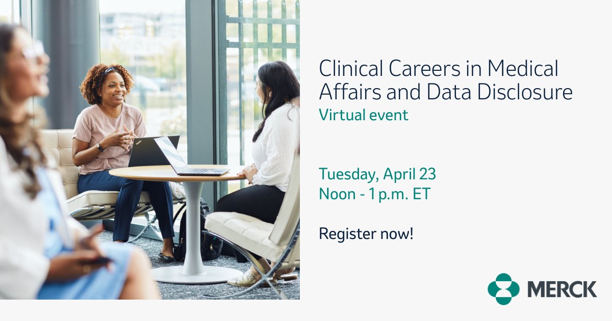 Discover clinical careers in Medical Affairs and Data Disclosure at Merck! Join our career webinar on April 23 to explore career opportunities and meet some of the team as they share insights and advice for a successful career in the industry. Register: bit.ly/3TWIu0M