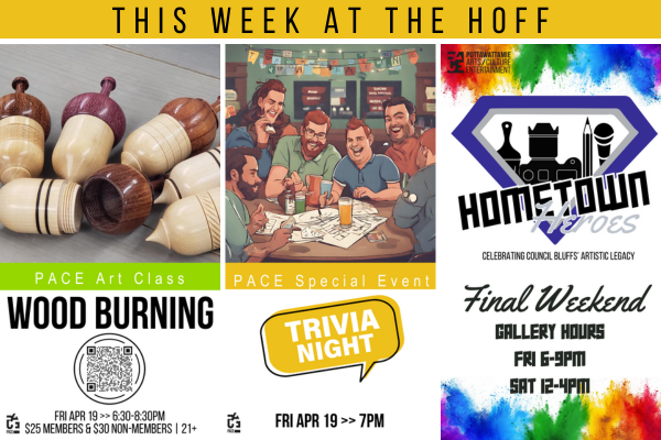 This week at #TheHoffCenter, we have a great lineup of events for all you trivia buffs, craft enthusiasts, art lovers, etc!

PACEArtsIowa.org/calendar 🗓️

#PACEArtsIowa #UNleashCB #KidsArt #Community #LocalEvents #ArtsMatter #Arts #Music