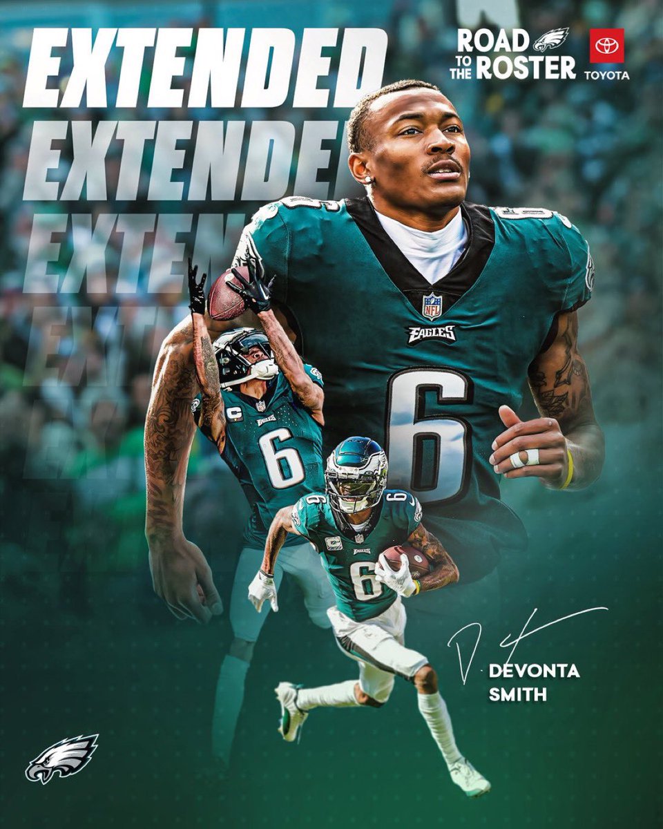 Eagles announced a three-year contract extension for WR Devonta Smith that tied him to Philadelphia through the 2028 season.