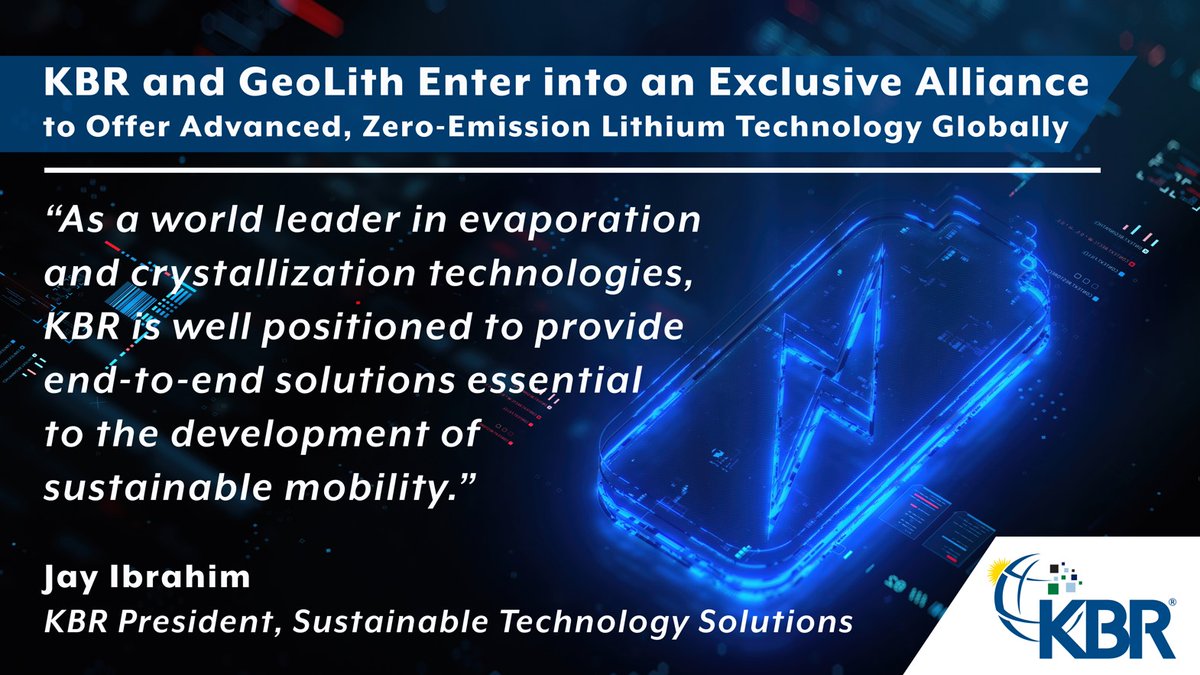 #KBR is excited to enter into an exclusive alliance with GEOLITH to offer advanced, zero-emission Direct Lithium Extraction (DLE) technology, complementing our high-purity lithium production technology, PureLi℠. This alliance supports the global transition towards…