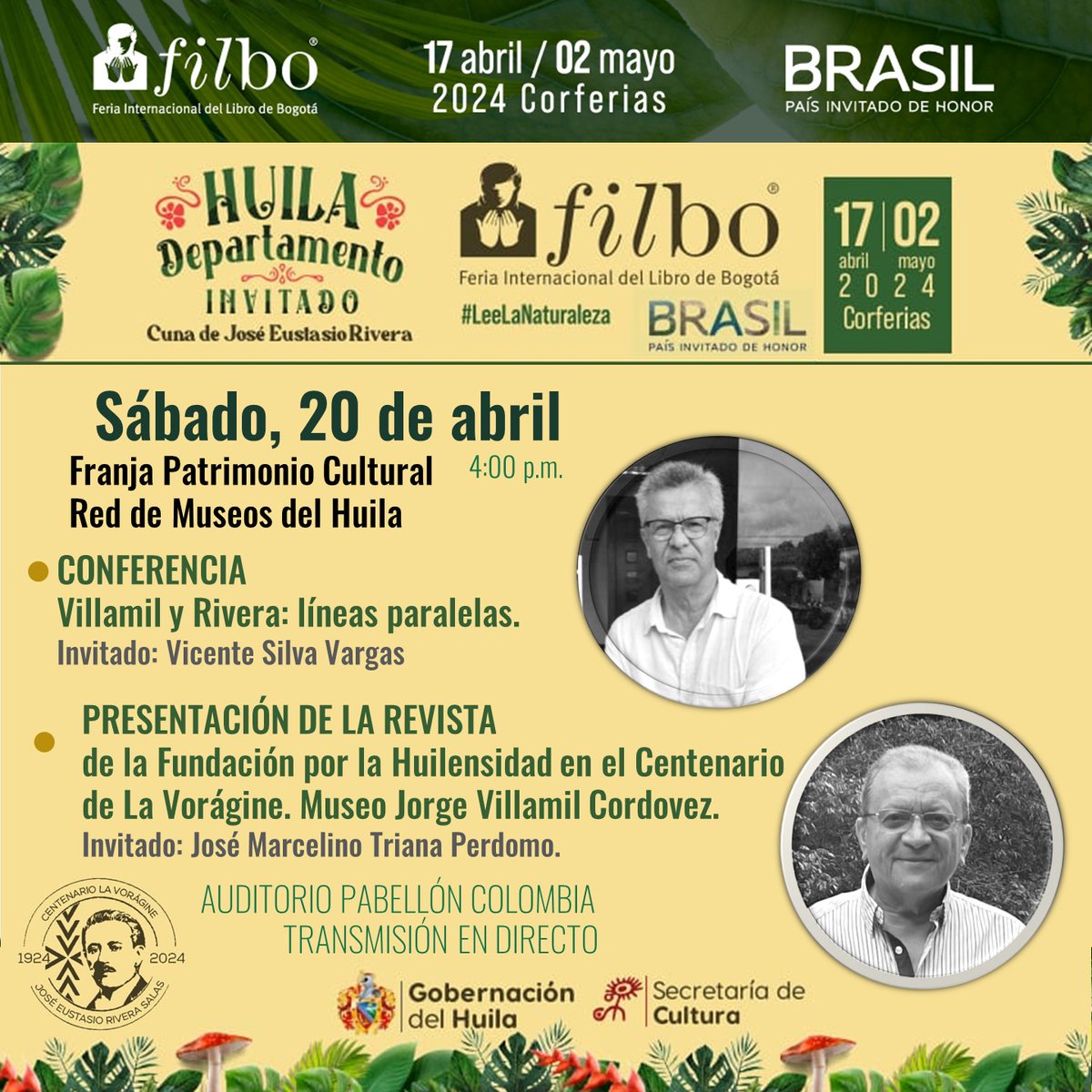 ¿Sabían que hay notables coincidencias y afinidades entre la obra poética y literaria de José Eustasio Rivera y la música de Jorge Villamil? El sábado 20 de abril lo contaré en la @FILBogota @isaiaspenag @Melquisedec70 @gusgomez1701 @Jamon_Salve @HernanOlano