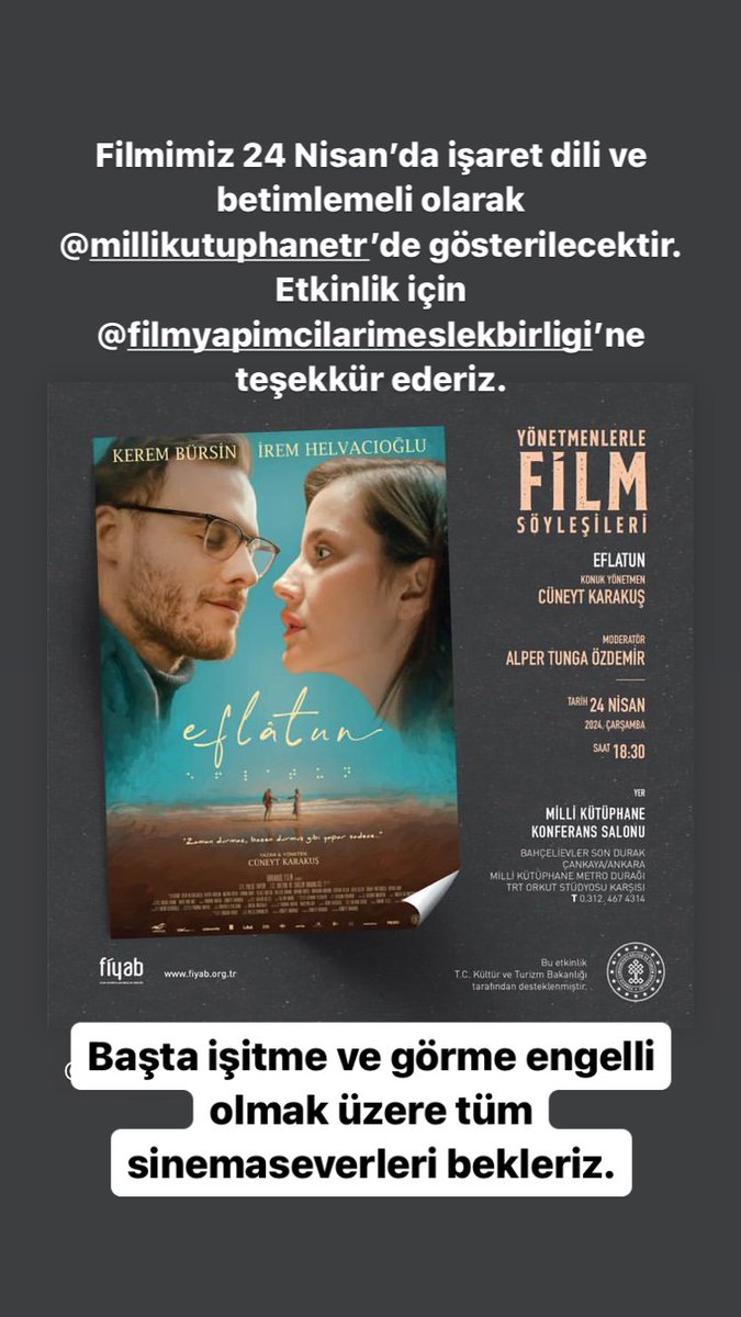 il film sarà proiettato il 24 aprile nei segni è grafica grazie a @MilliKutupTR #KeremBürsin #IremHelvacioğlu #Eflatun