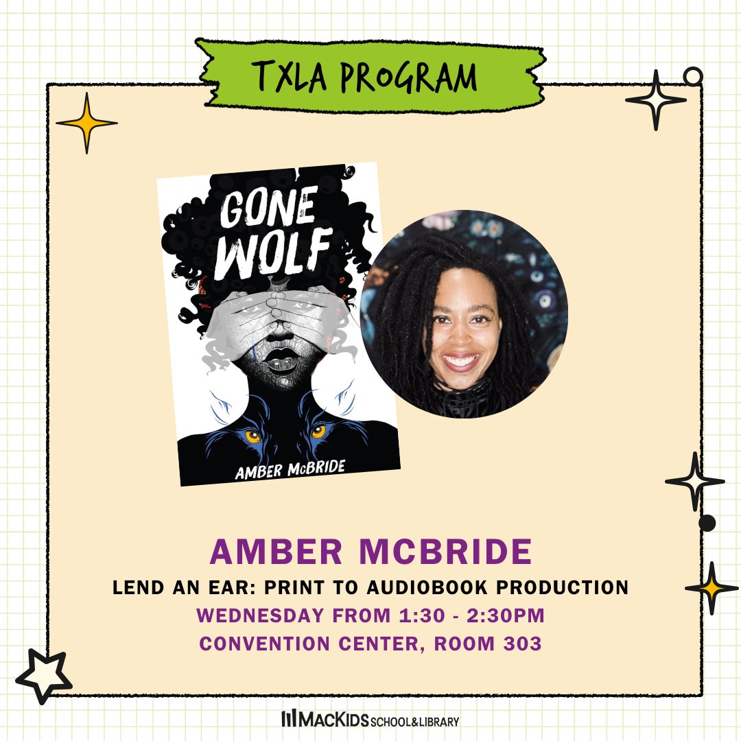 Curious about all things audiobooks? Head to room 303 for a 1:30pm panel featuring @ambsmcbride, all about choosing a narrator, doing your own narration, sound effects, and more 🔊#TXLA24 #MacKidsTXLA