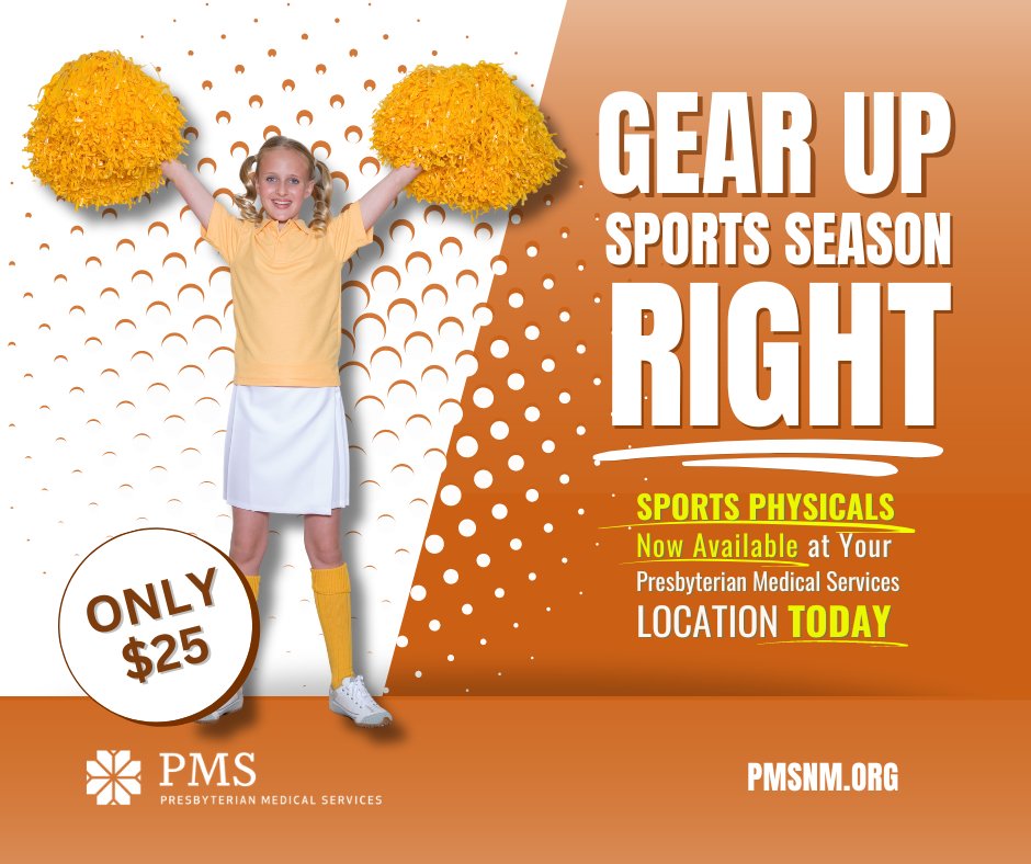 Prepare your young athlete for the upcoming sports season with a sports physical at your local Presbyterian Medical Services’ health center. Reach out to a PMS location near you for more information and to schedule an appointment today. Visit pmsnm.org!