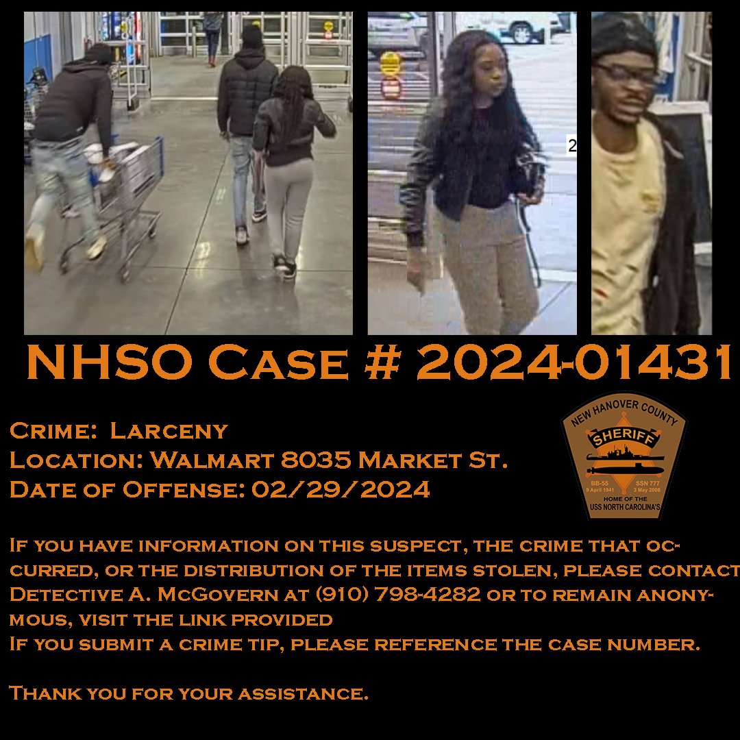 NHSO Case # 2024-01431 newhanoversheriff.com/submit-a-crime… If you have information, please contact Detective A. McGovern at (910) 798-4282 or to remain anonymous, use the link provided. If you submit a crime tip, please reference the case number. Thank you for your assistance.