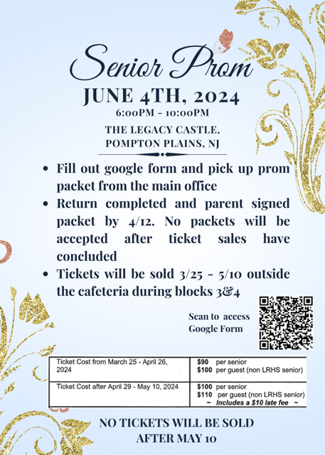 SENIORS: PROM IS COMING! Check out the details, and link to sign up: LINK: shorturl.at/mCOPX