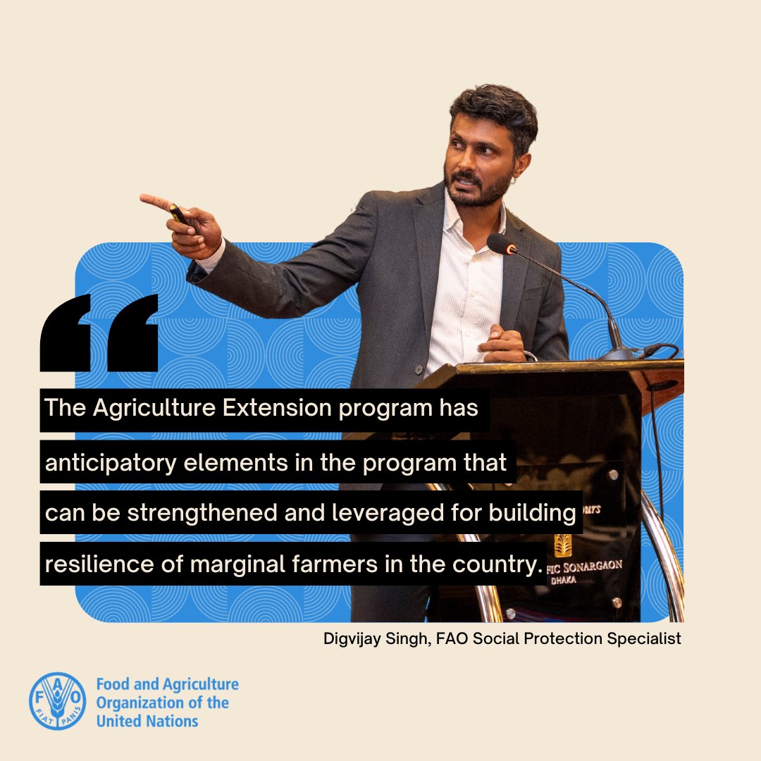 Embracing #AnticipatoryAction sustainably can help build resilience in Bangladesh.

Leveraging existing government programs, not reinventing the wheel, is key.

Hear more from Digvijay Singh, an @FAO #SocialProtection Expert, on ways to do this 👇