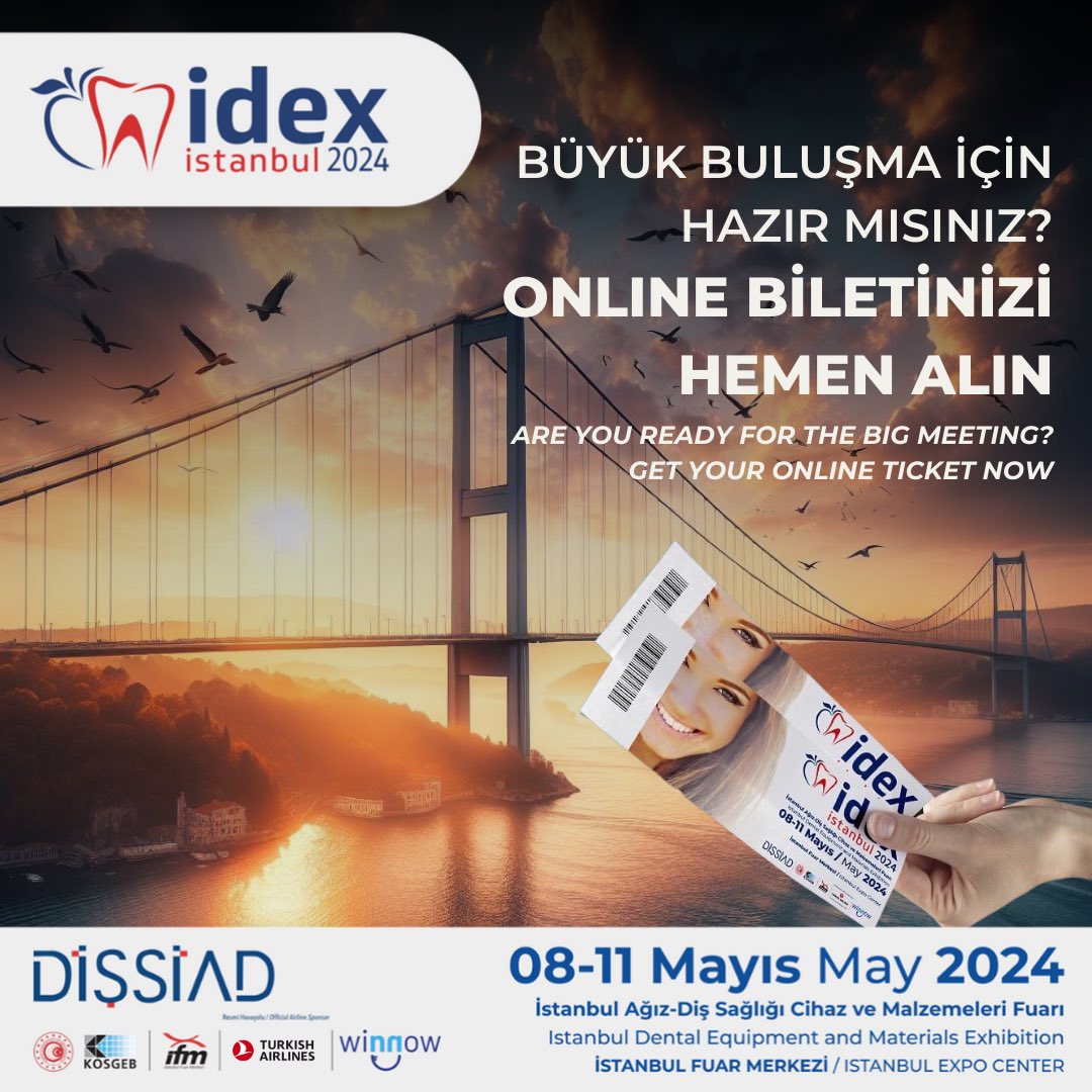 Ağız ve diş sağlığı sektörünün 2024 İstanbul büyük buluşmasına hala biletinizi almadınız mı?
Hemen online biletinizi alın IDEX İstanbul 2024 heyecanını kaçırmayın!. 🦷✨

📍İstanbul Fuar Merkezi
📌 08 - 11 Mayıs 2024
🎟️ online.idex.org.tr

#idex #8May #idexistanbul #dental