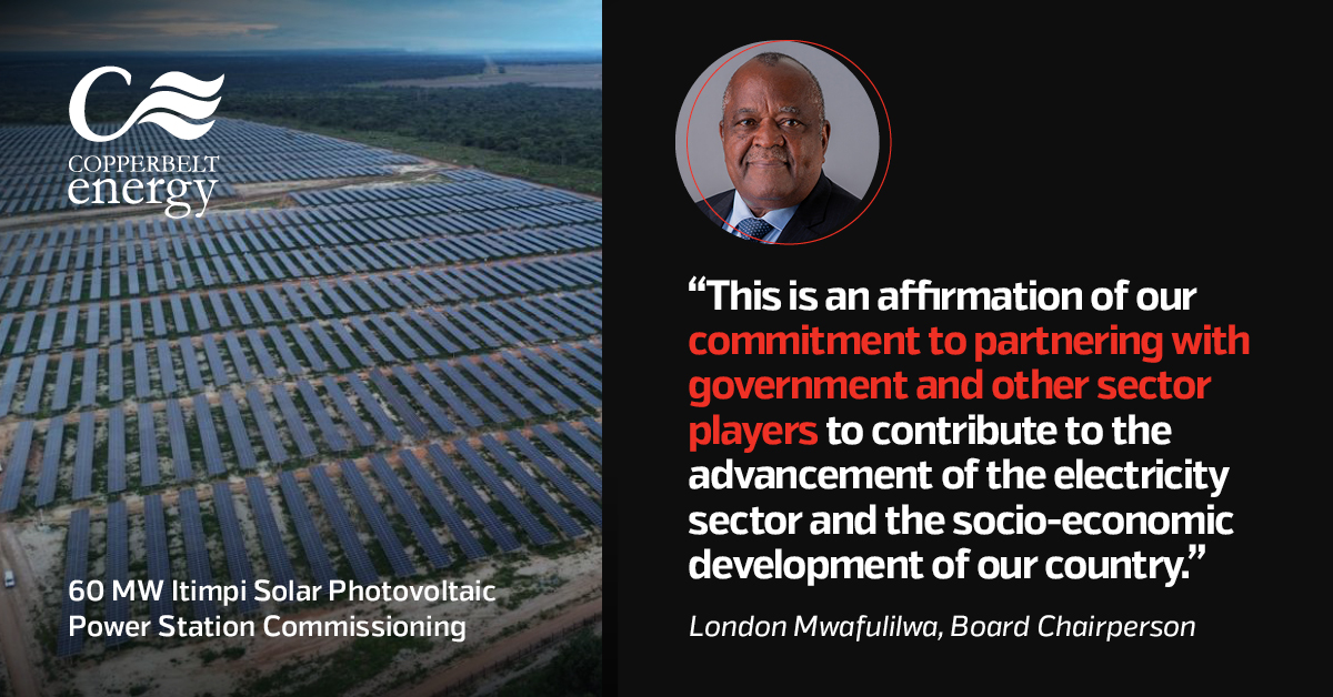 The addition of the 60MW Itimpi Solar PV Power Station to our renewable energy portfolio will play a role in diversifying Zambia's energy mix and supporting national economic growth objectives.

Read more: cecinvestor.com/cec-commission…

#SolarPower
#RenewableEnergy
#SustainableCEC