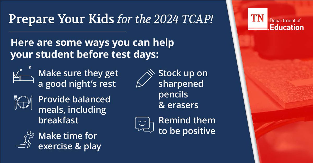 TNedu's tweet image. Spring 2024 #TNTCAP testing is HERE! Check out these tips to help your child succeed on the #TNTCAP.