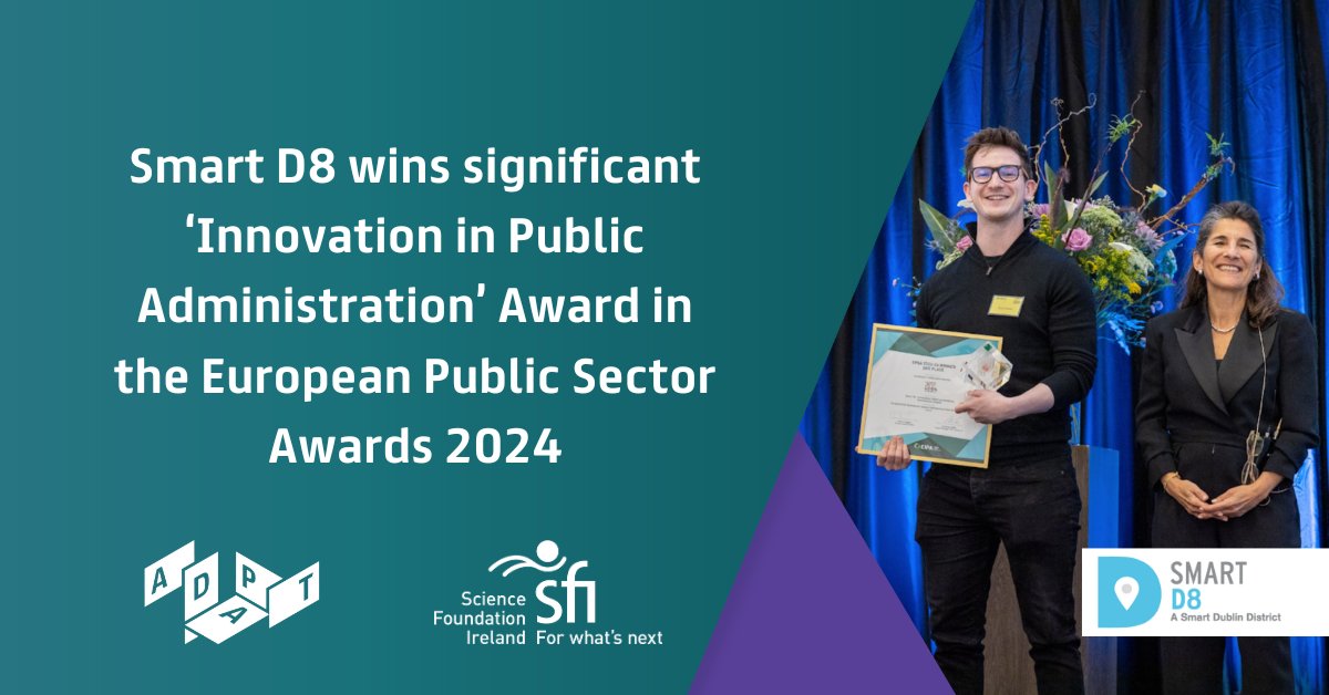 .@smart_d8 wins significant ‘Innovation in Public Administration’ Award in the #European #PublicSector #Awards 2023-24, placing 2/79 (Top 2.5%) by @eipa_lux Learn more: adaptcentre.ie/news-and-event… #SmartD8 #Health #Exemplar #EPSA2023