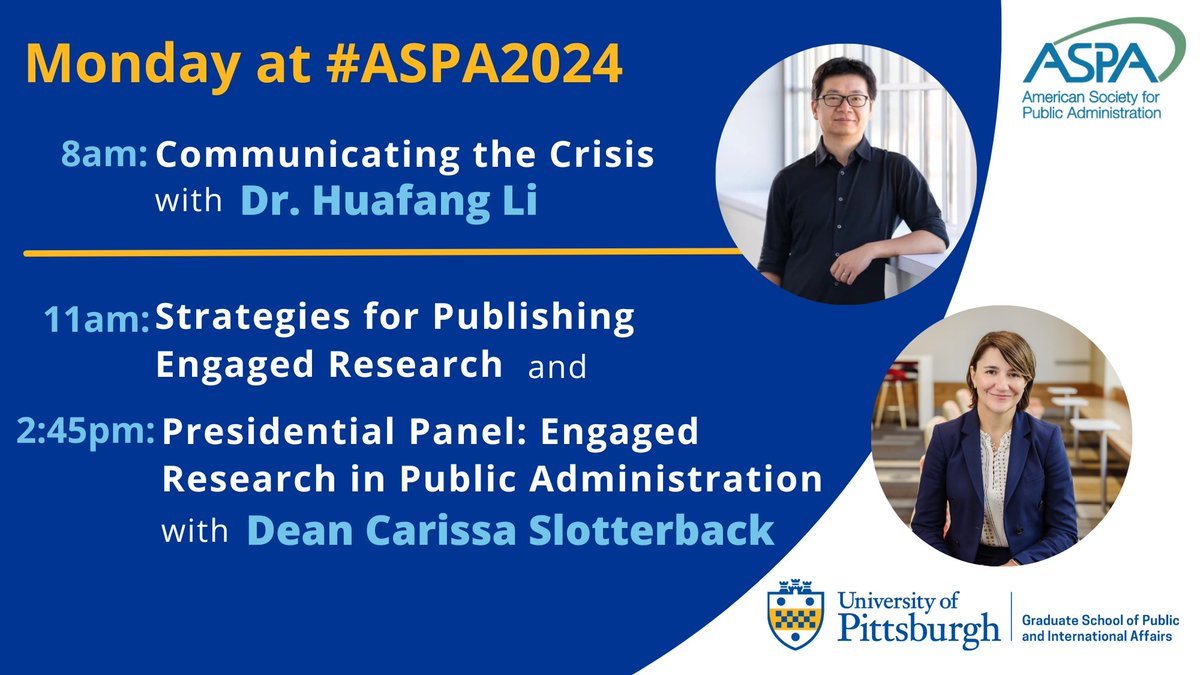 Another day of #ASPA2024 means another day of conversations led by our team of experts! Today's panels feature Dr. Huafang Li (@lihuafang) & Dean Carissa Slotterback (@cschively). #buildingresiliency #engagedresearch #publicadministration