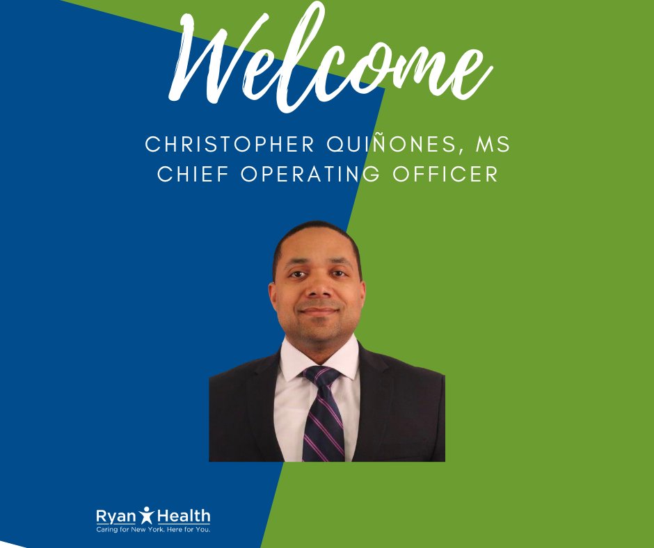 Ryan Health is excited to announce the appointment of Christopher Quiñones, MS as our new Chief Operating Officer. Chris will be responsible for the overall operations of all health center locations and services. Please help us welcome Chris to the Ryan Health family!