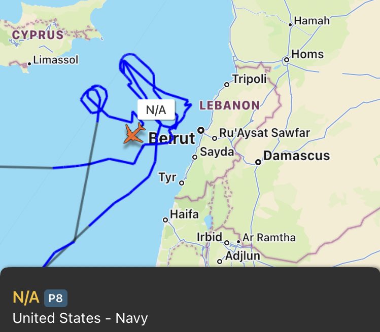 US Navy 🇺🇸 P8 Poseidon spying/monitoring Lebanon 🇱🇧 (AE67A2)