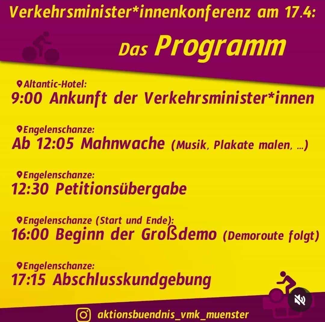 Wir haben jetzt auch ein Programm für den Tag:
Auch wenn ihr nicht den ganzen Tag Zeit habt, kommt vorbei wann es passt! 
#Verkehrsminister
#Verkehrswende
#Mobilitätswende
#WirFahrenZusammen