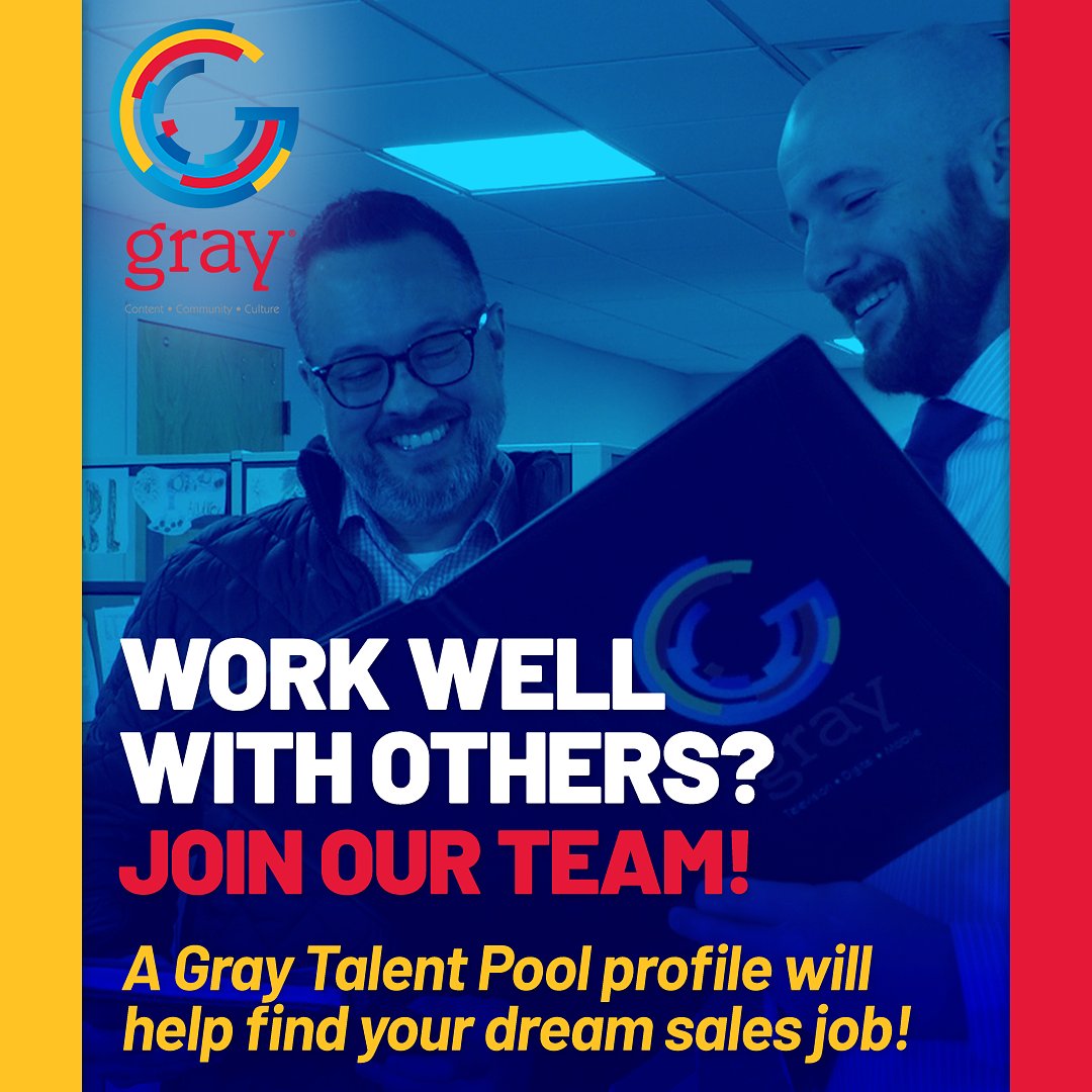 Gray's Talent Pool is your digital business card!  
It's visible to more than 200 Gray managers looking to fill job openings.  
Create your profile to land that next career opportunity with Gray Television!  Sign up here: bit.ly/3BniXFe #AMNewsers