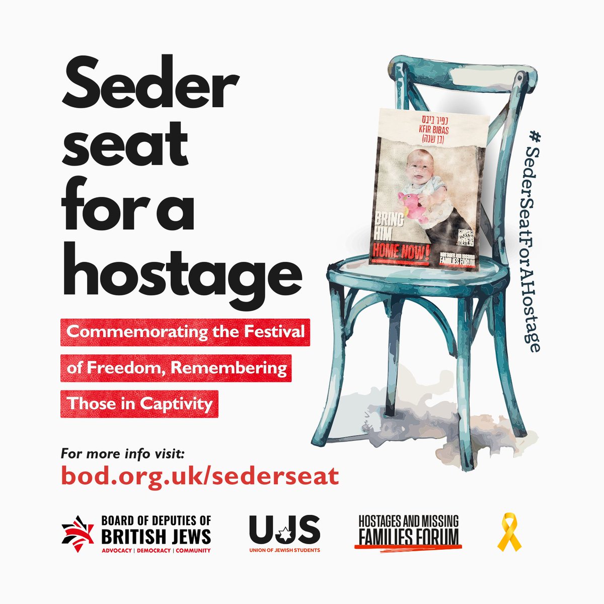 This Pesach, we are urging individuals and families to set an extra place at their Seder table for one of the more than 100 men, women, and children still held hostage by Hamas. #SederSeatForAHostage For more information, and posters visit: bod.org.uk/sederseat