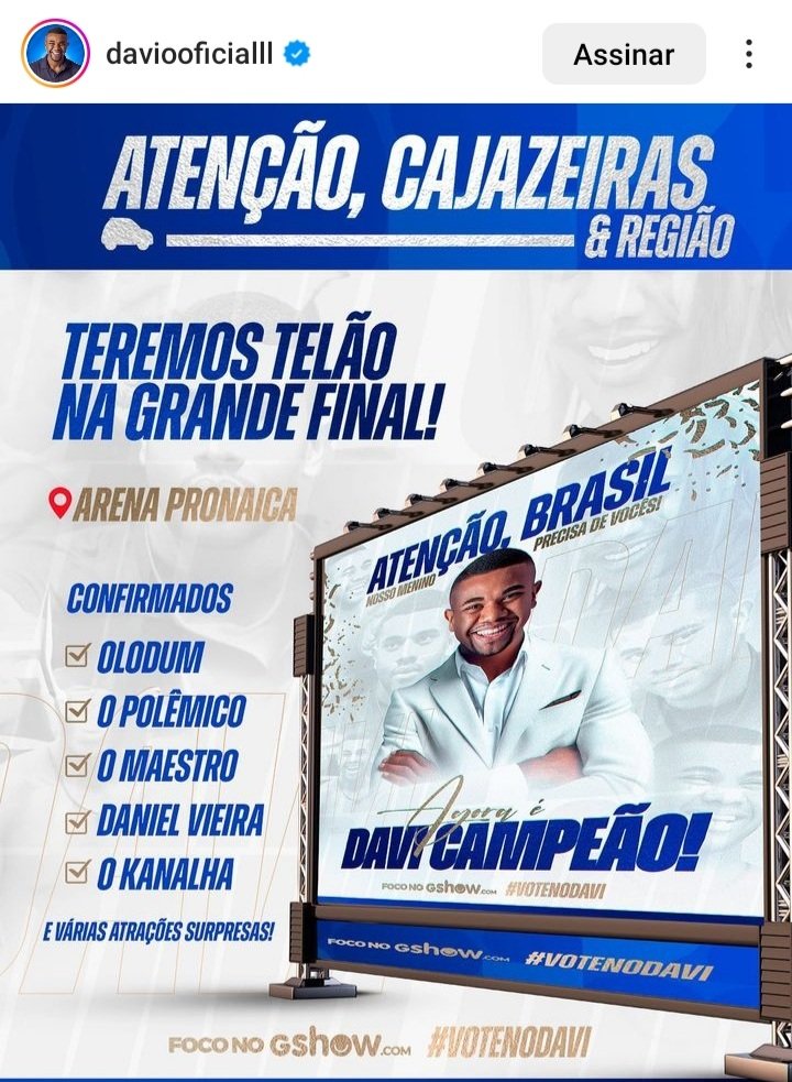 É Bahêaaaaa meu rei. Davi campeão.