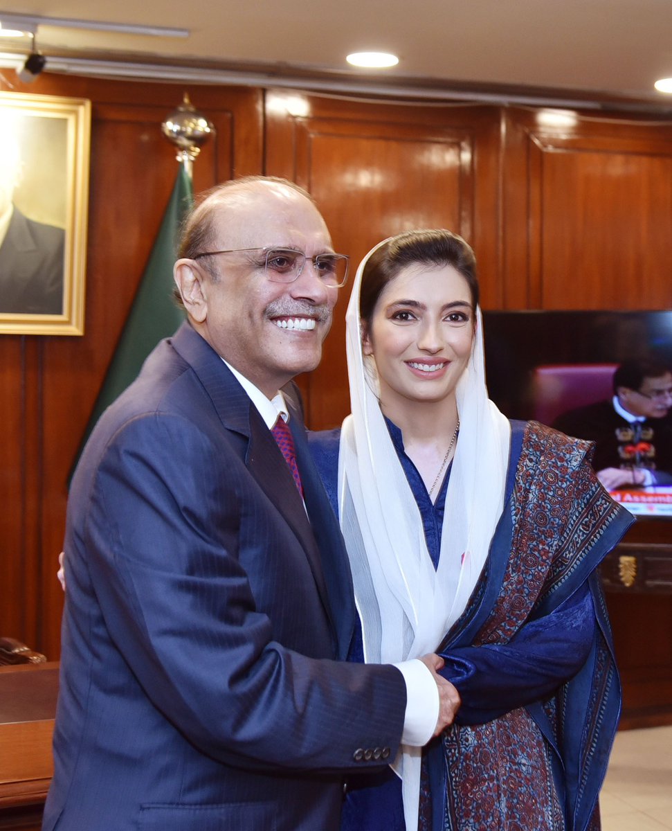 President @AAliZardari congratulating Bibi @AseefaBZ on taking oath as Member of the National Assembly, in Islamabad