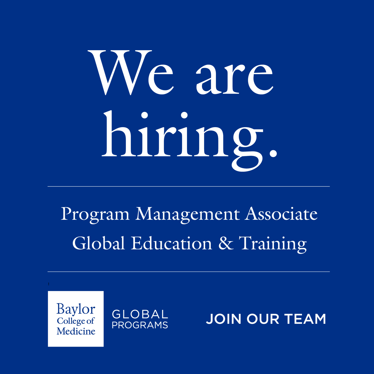 Global Programs is now hiring! We are looking for a Program Management Associate to manage day-to-day operations of our education & training initiatives! Click the link to learn more about this unique and enriching position! jobs.bcm.edu/job-invite/189…