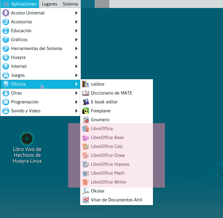 ¡HUAYRA contiene una Suite Ofimática súper completa!📎📈📊📜
Un procesador de texto (Writer), hojas de cálculo (Calc), un gestor de presentaciones (Impress), un gestor de  bases de datos (Base), un editor de gráficos vectoriales (Draw) y un editor de fórmulas matemáticas (Math).