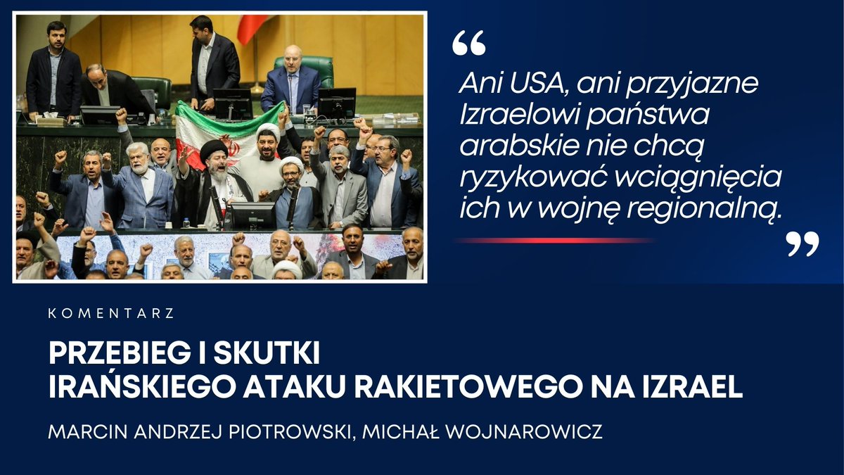 Władze Iranu wydały oświadczenie sugerujące, że po dokonaniu militarnej odpowiedzi nie planują dalszej eskalacji. Administracja USA zdystansowała się od spodziewanych działań odwetowych Izraela. O irańskim ataku na Izrael piszą @M_A_Piotrowski i @miwojnarowicz. ➡️…