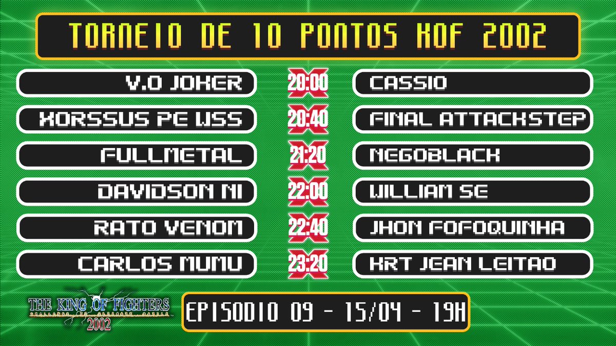 neogeocovers's tweet photo. Hoje tem mais um episódio do Torneio de 10 Pontos KOF 2002. Alguém por aqui ainda está assistindo? 🥺

🔴 https://t.co/R38gSmowiQ
#kof #kof2002 #kof2k2 https://t.co/JcJPqOTaeh