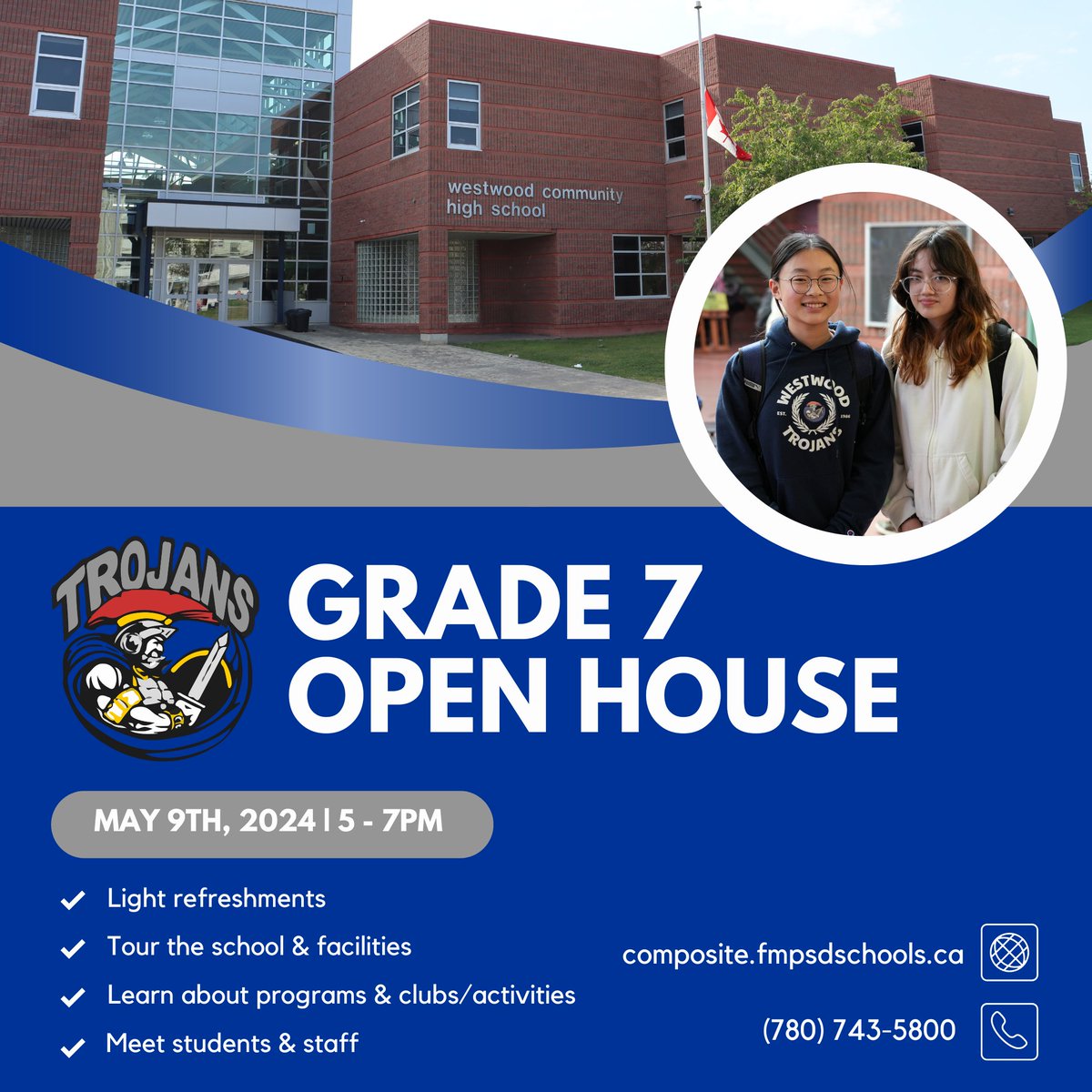 Get a glimpse of the future at Grade 7 Open Houses! Join us at @WWhighschool, @CompMinerTweets & @EcoleMcTavish on May 9th from 5 to 7 PM. Tour the schools, explore programs, clubs, and activities, and connect with our staff and students! @annaleeskinner #FMPSD #YMM #RMWB
