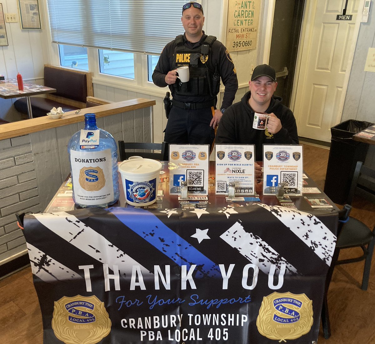 CranburyPBA405's tweet photo. We had a good time yesterday during Coffee with a Cop at Teddy's Restaurant Cranbury. We had the pleasure of meeting some new residents and seeing some familiar faces!  Thank you to everyone that stopped by and met some of your #Cranbury Police officers and Local 405 members! https://t.co/G7hnjko7h5