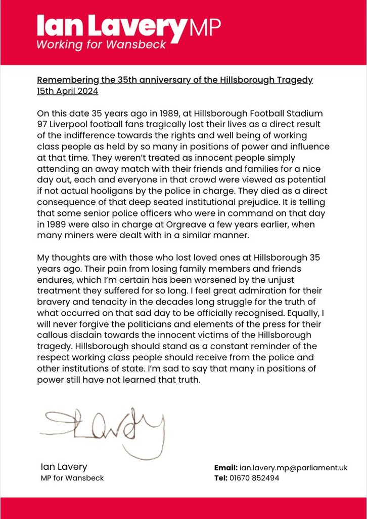 Today we remember the Hillsborough tragedy 35 years on. Please read my statement of solidarity with the victims and their families and friends: