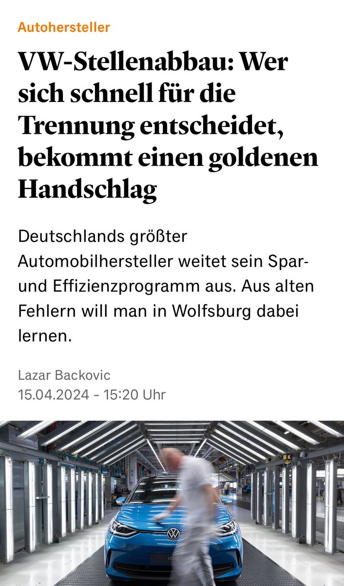 Haben Sie das mit Doppelwumms gemeint,Herr Scholz?👇Abfindungsprogramm: Mitarbeiter können sich zwischen 29.4. und 31.5. ein Abfindungsangebot einholen.Wenn man sich schnell einigt,zahlt VW zusätzlich eine Sonderprämie von 50.000 Euro.